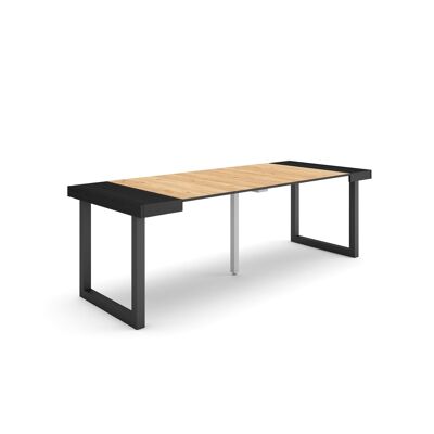 Accueil | Table console extensible | Table à manger pliante | 220 | Pour 10 personnes | Pieds en bois massif | Style moderne | Noir et chêne297_35_02