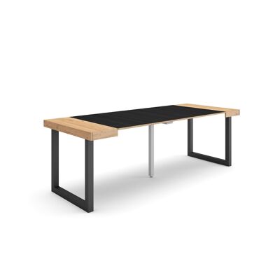 Accueil | Table console extensible | Table à manger pliante | 220 | Pour 10 personnes | Pieds en bois massif | Style moderne | Chêne et noir295_41_02