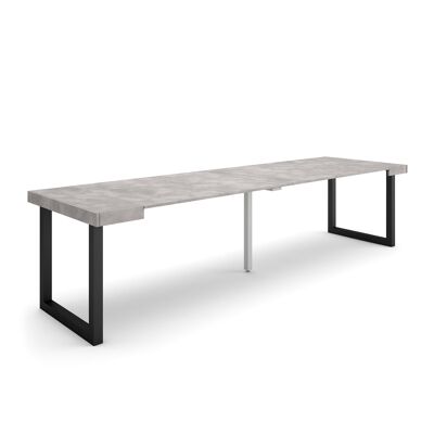 Accueil | Table console extensible | Table à manger pliante | 300 | Pour 14 personnes | Pieds en bois massif | Style moderne | Ciment345_18_02