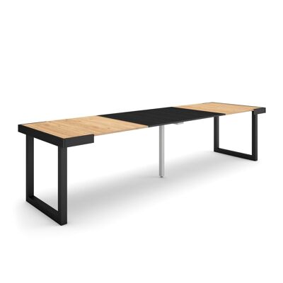 Accueil | Table console extensible | Table à manger pliante | 300 | Pour 14 personnes | Pieds en bois massif | Style moderne | Chêne et noir351_21_02