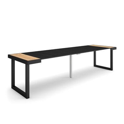 Skraut Home | Extendable Console Table | Folding dining table | 300 | For 14 people | Solid wood legs | Modern Style | Oak and black351_25_02