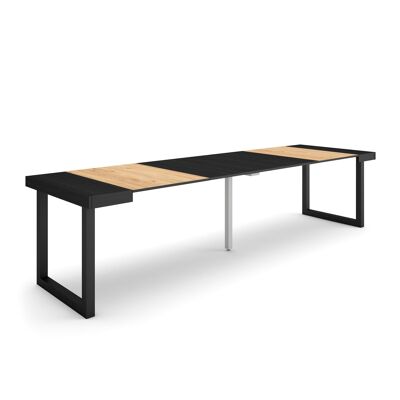 Accueil | Table console extensible | Table à manger pliante | 300 | Pour 14 personnes | Pieds en bois massif | Style moderne | Chêne et noir338_37_02