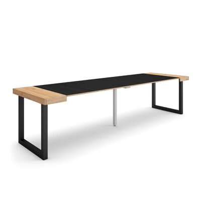 Skraut Home | Extendable Console Table | Folding dining table | 300 | For 14 people | Solid wood legs | Modern Style | Oak and black324_41_02