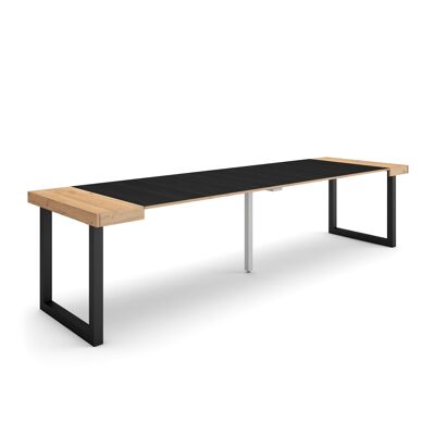 Accueil | Table console extensible | Table à manger pliante | 300 | Pour 14 personnes | Pieds en bois massif | Style moderne | Chêne et noir324_41_02