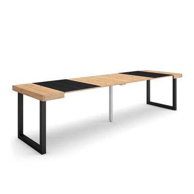 Accueil | Table console extensible | Table à manger pliante | 300 | Pour 14 personnes | Pieds en bois massif | Style moderne | Chêne et noir324_49_02