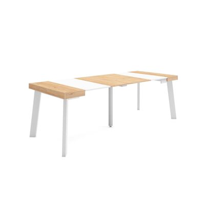 Skraut Home | Mesa Consola extensible | Mesa comedor plegable | 220 | Para 10 comensales | Patas de madera | Estilo Moderno | Roble y blanco304_21_02