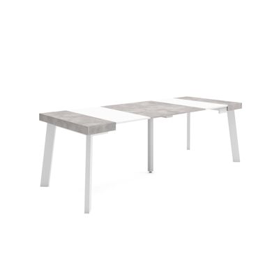 Skraut Home | Extendable Console Table | Folding dining table | 220 | For 10 people | Wooden legs | Modern Style | White and cement307_21_02