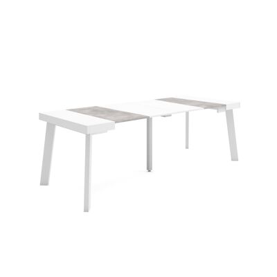 Skraut Home | Tavolo Consolle Allungabile | Tavolo da pranzo pieghevole | 220| Per 10 persone | Gambe in legno | Stile moderno | Bianco e cemento305_35_02