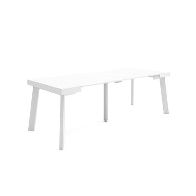 Skraut Home | Tavolo Consolle Allungabile | Tavolo da pranzo pieghevole | 220| Per 10 persone | Gambe in legno | Stile moderno | Bianco305_49_02