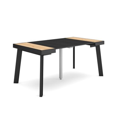 Skraut Home | Extendable Console Table | Folding dining table | 160 | For 8 people | Wooden legs | Modern Style | Oak and black219_25_02