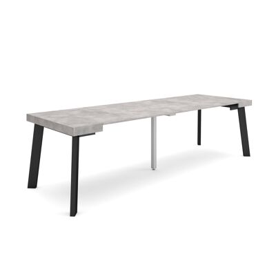 Skraut Home | Extendable Console Table | Folding dining table | 260 | For 12 people | Wooden legs | Modern Style | Cement346_18_02