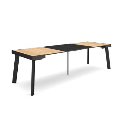 Skraut Home | Extendable Console Table | Folding dining table | 260 | For 12 people | Wooden legs | Modern Style | Oak and black352_21_02