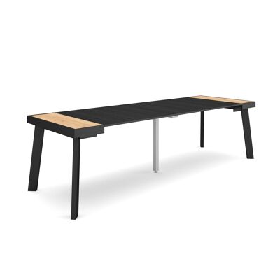 Skraut Home | Extendable Console Table | Folding dining table | 260 | For 12 people | Wooden legs | Modern Style | Oak and black352_25_02