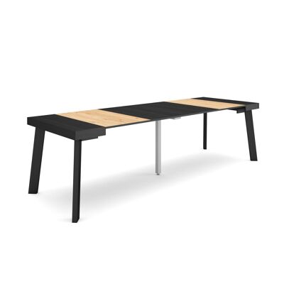 Skraut Home | Extendable Console Table | Folding dining table | 260 | For 12 people | Wooden legs | Modern Style | Black and oak339_37_02