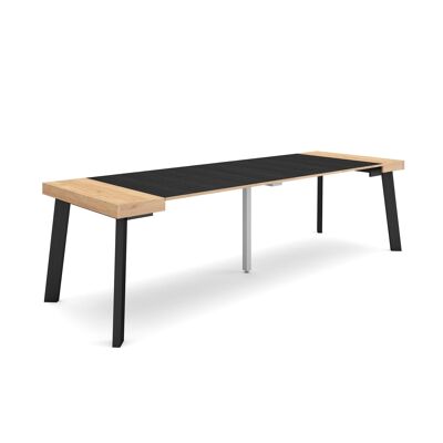 Skraut Home | Extendable Console Table | Folding dining table | 260 | For 12 people | Wooden legs | Modern Style | Oak and black325_41_02