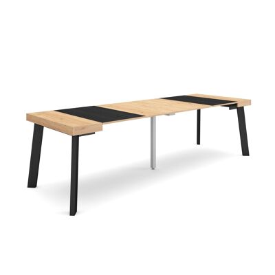 Skraut Home | Mesa Consola extensible | Mesa comedor plegable | 260 | Para 12 comensales | Patas de madera | Estilo Moderno | Roble y negro325_49_02