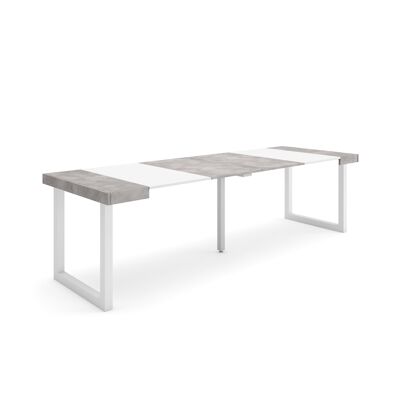 Skraut Home | Extendable Console Table | Folding dining table | 260 | For 12 people | Solid wood legs | Modern Style | White and cement385_21_02