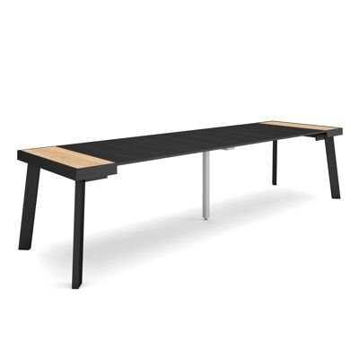 Skraut Home | Extendable Console Table | Folding dining table | 300 | For 14 people | Wooden legs | Modern Style | Oak and black353_25_02