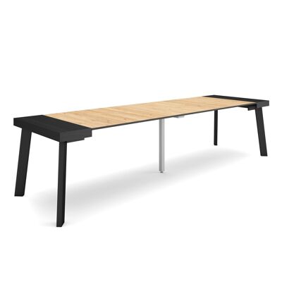 Skraut Home | Extendable Console Table | Folding dining table | 300 | For 14 people | Wooden legs | Modern Style | Black and oak340_35_02