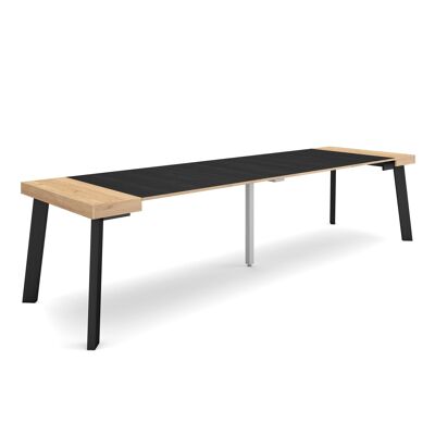 Skraut Home | Extendable Console Table | Folding dining table | 300 | For 14 people | Wooden legs | Modern Style | Oak and black326_41_02