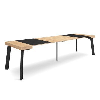 Skraut Home | Extendable Console Table | Folding dining table | 300 | For 14 people | Wooden legs | Modern Style | Oak and black326_49_02