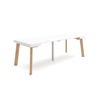 Skraut Home | Tavolo Consolle Allungabile | Tavolo da pranzo pieghevole | 220| Per 10 persone | Gambe in legno | Stile moderno | Bianco309_25_02