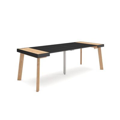 Skraut Home | Extendable Console Table | Folding dining table | 220 | For 10 people | Wooden legs | Modern Style | Oak and black311_25_02