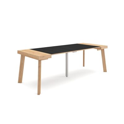 Skraut Home | Extendable Console Table | Folding dining table | 220 | For 10 people | Wooden legs | Modern Style | Oak and black308_37_02