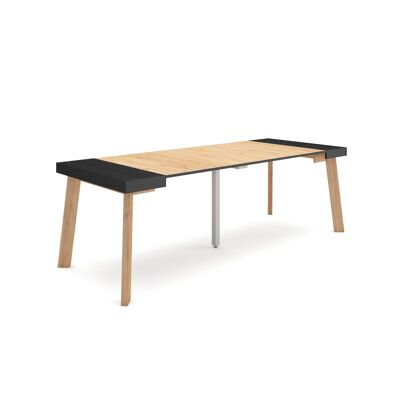 Skraut Home | Extendable Console Table | Folding dining table | 220 | For 10 people | Wooden legs | Modern Style | Black and oak310_37_02