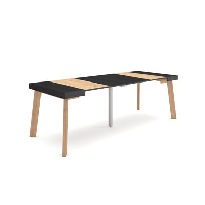 Skraut Home | Extendable Console Table | Folding dining table | 220 | For 10 people | Wooden legs | Modern Style | Black and oak310_41_02