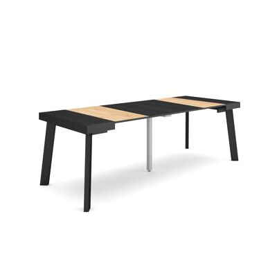 Skraut Home | Extendable Console Table | Folding dining table | 220 | For 10 people | Wooden legs | Modern Style | Oak and black314_37_02