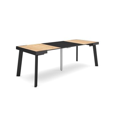 Skraut Home | Tavolo Consolle Allungabile | Tavolo da pranzo pieghevole | 220| Per 10 persone | Gambe in legno | Stile moderno | Rovere e nero316_41_02