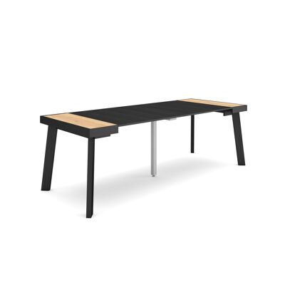 Skraut Home | Extendable Console Table | Folding dining table | 220 | For 10 people | Wooden legs | Modern Style | Oak and black316_49_02