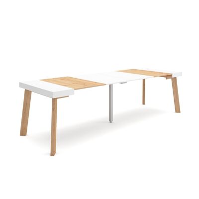 Skraut Home | Extendable Console Table | Folding dining table | 260 | For 12 people | Wooden legs | Modern Style | Oak and white356_19_02