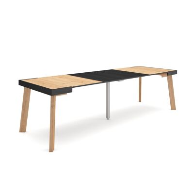 Skraut Home | Extendable Console Table | Folding dining table | 260 | For 12 people | Wooden legs | Modern Style | Oak and black360_21_02