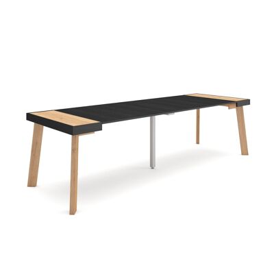 Skraut Home | Extendable Console Table | Folding dining table | 260 | For 12 people | Wooden legs | Modern Style | Oak and black360_25_02
