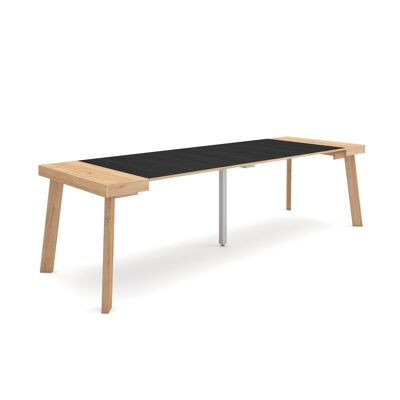 Skraut Home | Mesa Consola extensible | Mesa comedor plegable | 260 | Para 12 comensales | Patas de madera | Estilo Moderno | Roble y negro354_37_02