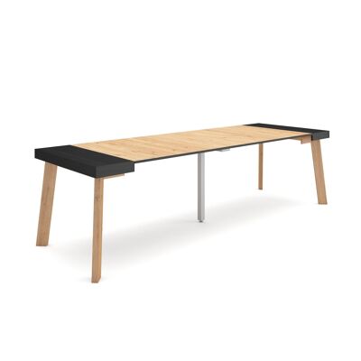 Skraut Home | Extendable Console Table | Folding dining table | 260 | For 12 people | Wooden legs | Modern Style | Black and oak358_37_02