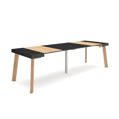 Skraut Home | Mesa Consola extensible | Mesa comedor plegable | 260 | Para 12 comensales | Patas de madera | Estilo Moderno | Negro y roble358_41_02