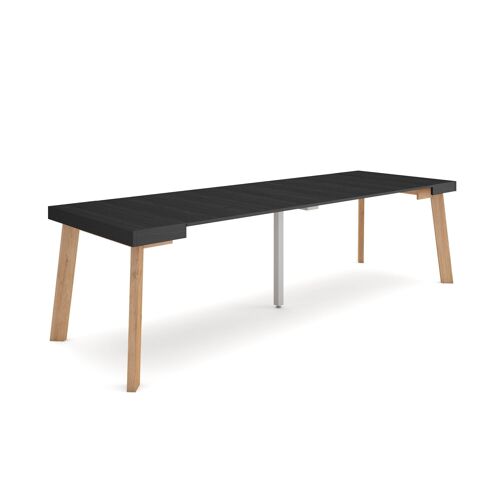 Skraut Home | Mesa Consola extensible | Mesa comedor plegable | 260 | Para 12 comensales | Patas de madera | Estilo Moderno | Negro358_49_02