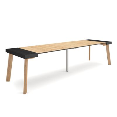 Skraut Home | Extendable Console Table | Folding dining table | 300 | For 14 people | Wooden legs | Modern Style | Black and oak359_37_02