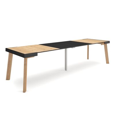 Skraut Home | Extendable Console Table | Folding dining table | 300 | For 14 people | Wooden legs | Modern Style | Oak and black361_21_02