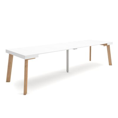 Skraut Home | Extendable Console Table | Folding dining table | 300 | For 14 people | Wooden legs | Modern Style | White357_25_02