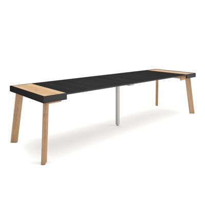 Skraut Home | Extendable Console Table | Folding dining table | 300 | For 14 people | Wooden legs | Modern Style | Oak and black361_25_02