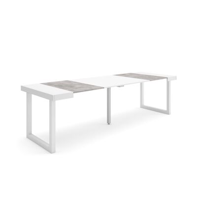 Skraut Home | Extendable Console Table | Folding dining table | 260 | For 12 people | Solid wood legs | Modern Style | White and cement371_41_02