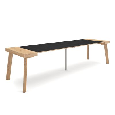 Skraut Home | Extendable Console Table | Folding dining table | 300 | For 14 people | Wooden legs | Modern Style | Oak and black355_37_02