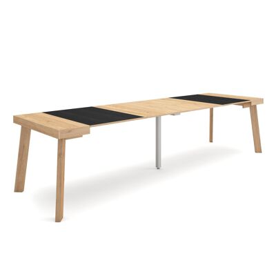 Skraut Home | Extendable Console Table | Folding dining table | 300 | For 14 people | Wooden legs | Modern Style | Oak and black355_41_02