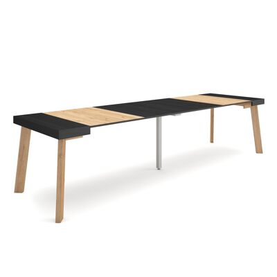 Skraut Home | Extendable Console Table | Folding dining table | 300 | For 14 people | Wooden legs | Modern Style | Black and oak359_41_02