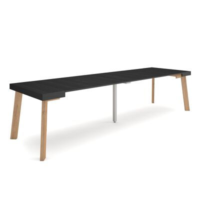 Skraut Home | Extendable Console Table | Folding dining table | 300 | For 14 people | Wooden legs | Modern Style | Black359_49_02