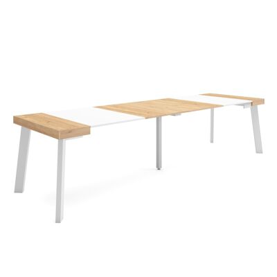 Skraut Home | Mesa Consola extensible | Mesa comedor plegable | 300 | Para 14 comensales | Patas de madera | Estilo Moderno | Roble y blanco368_21_02